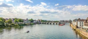 a beautiful view of the skyline of Maastricht from a bridge